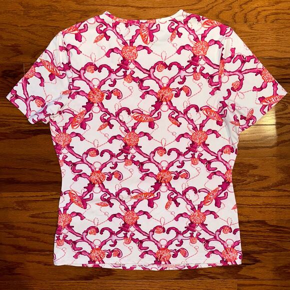 Lands’ End Short Sleeve Crew Neck Coral Shells Swim Tee Rash Guard Size Small - Picture 7 of 9